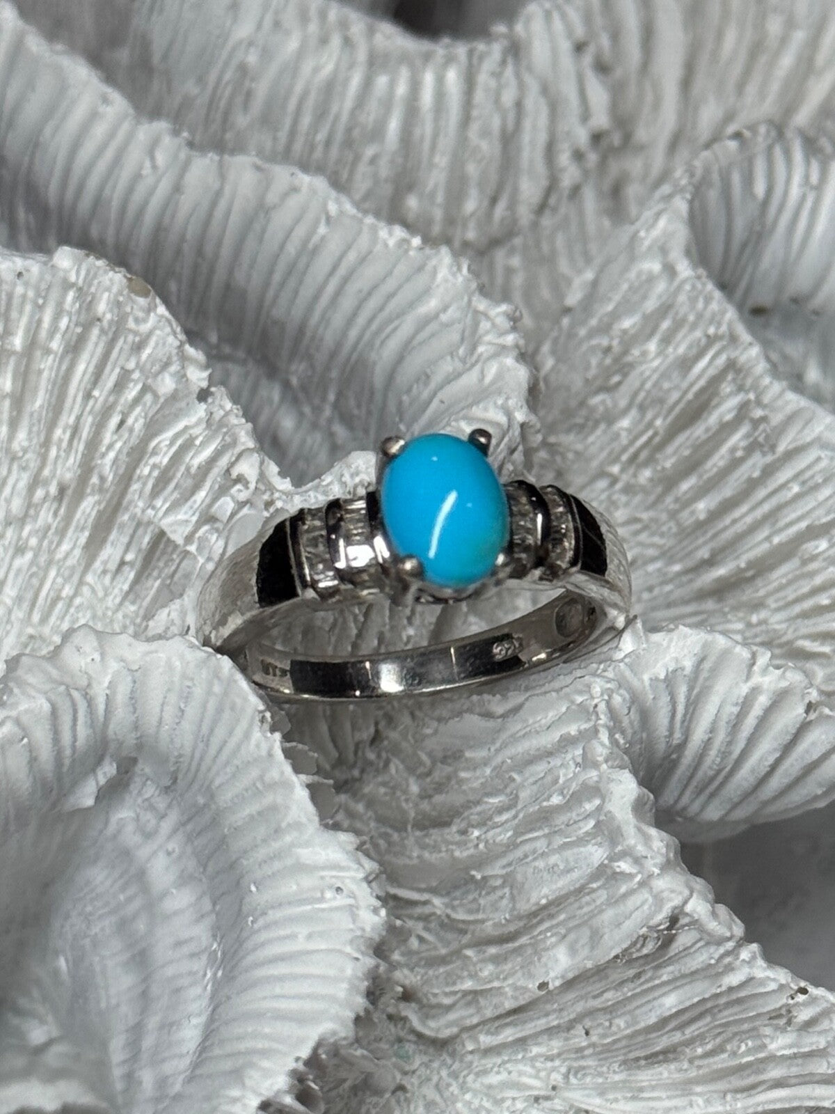925 Sterling Silver Larimar & Beryl Ring Size 7.5