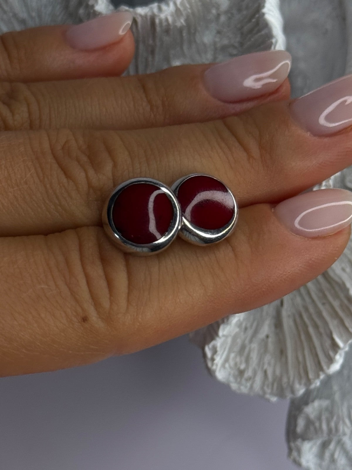 925 Sterling Silver Carnelian Round Stud Earrings Length 0.50 Inch