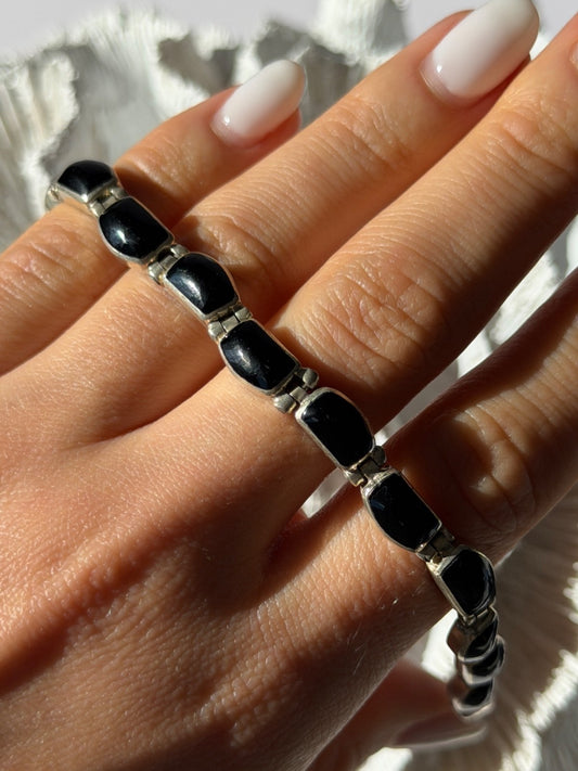 Vintage 950 Sterling Silver Black Onyx Bracelet