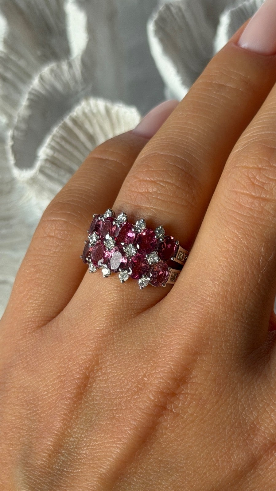 18K 750 White Gold Pink Tourmaline & Diamond Ring Size 6.5