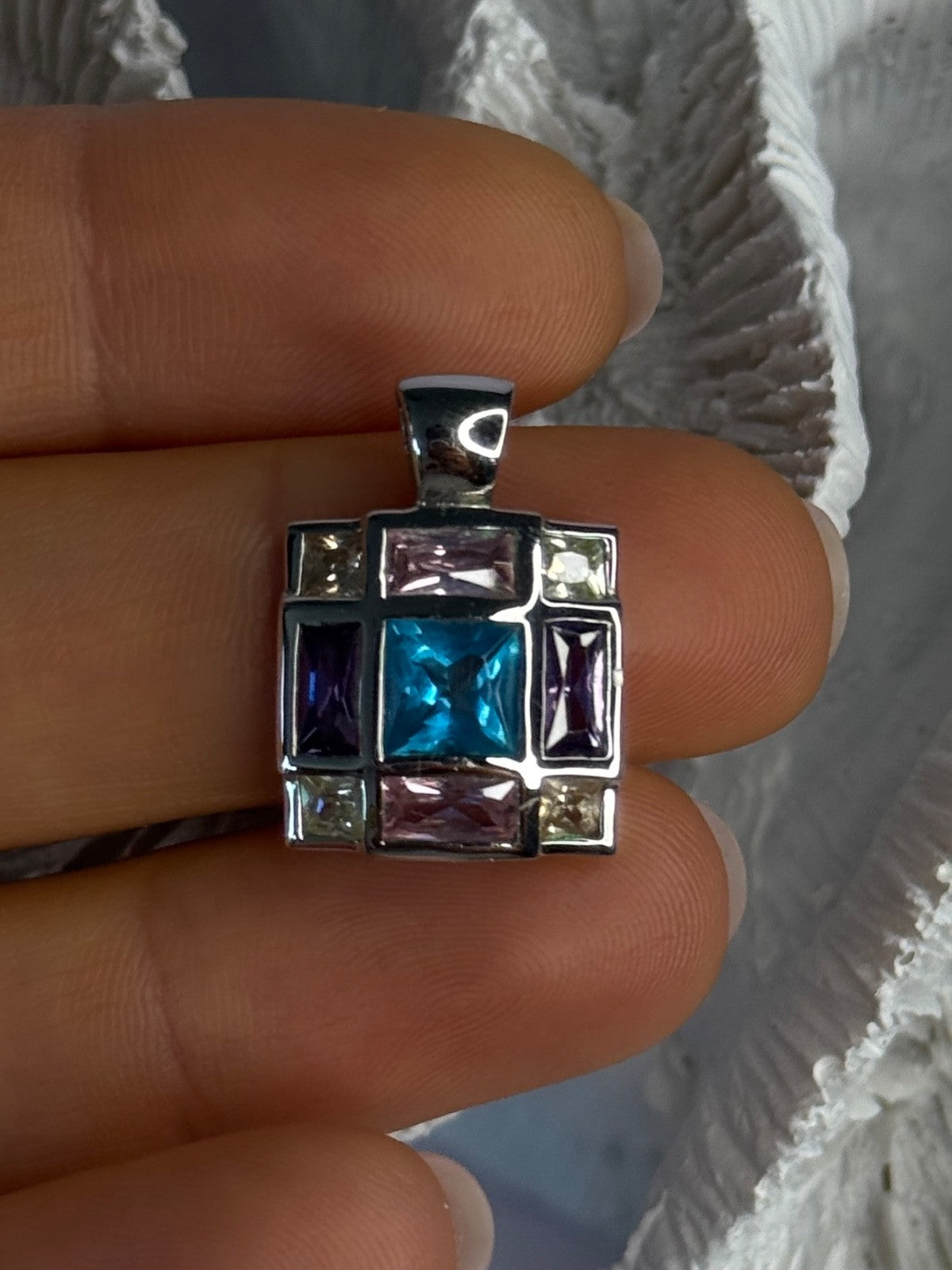 Fas 925 Sterling Silver Multi Color Tourmaline Pendant Length 0.90 Inch