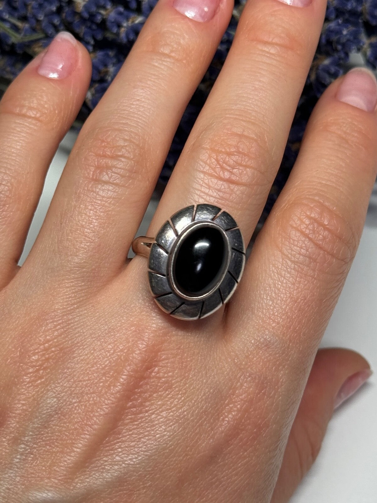 925 Sterling Silver Onyx Ring Size 8.5