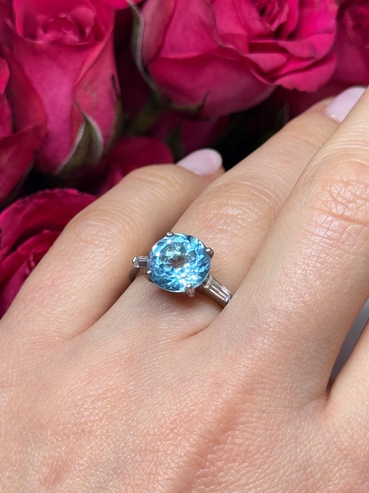 925 Sterling Silver Topaz & Beryl Ring Size 6