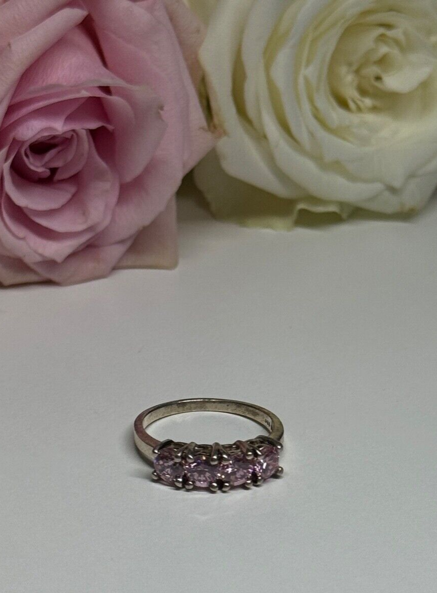 925 Sterling Silver Pink CZ Ring Size 5