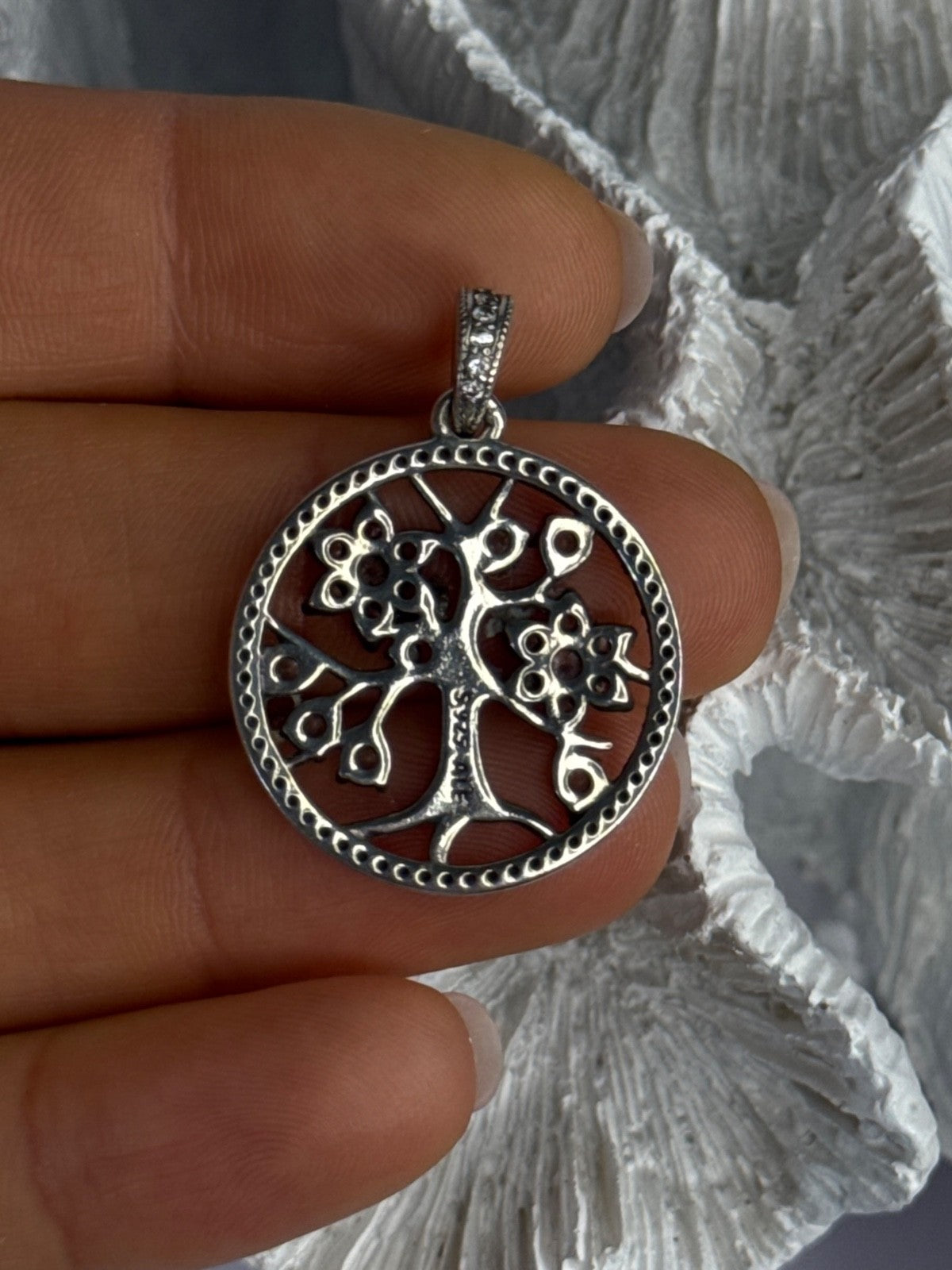 Authentic Pandora Tree Of Life 925 Sterling Silver CZ Pendant Length 1.30 Inch