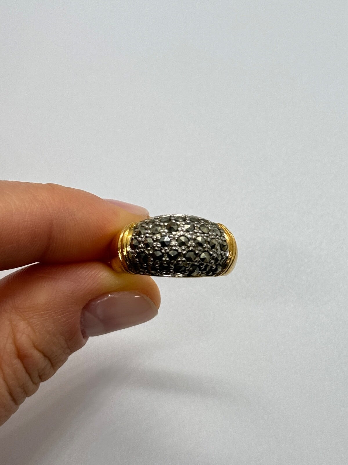 925 Sterling Silver Gold Plated Marcasite Ring Size 8