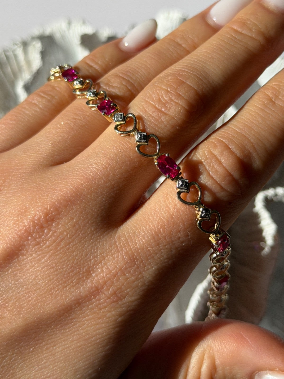 925 Sterling Silver Gold Plated Pink Topaz Bracelet