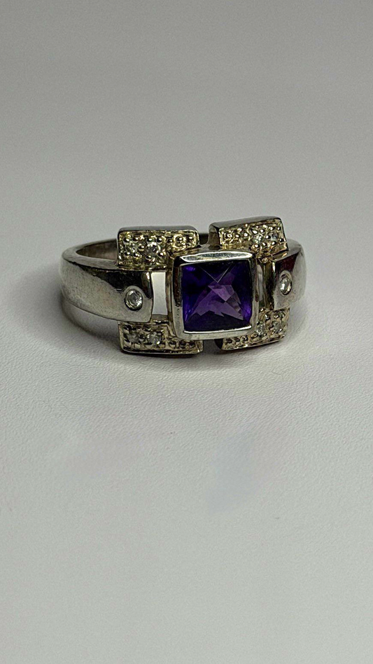 925 Sterling Silver Amethyst & Beryl Ring Size 9