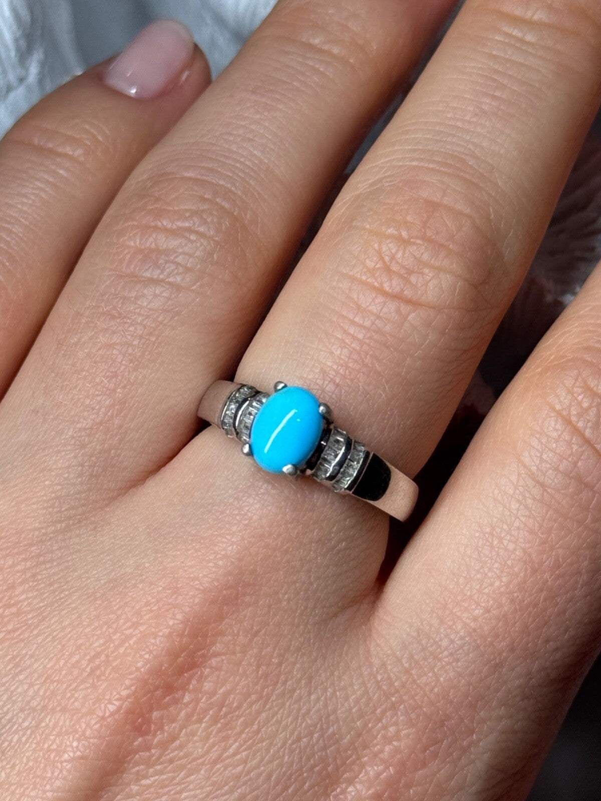 925 Sterling Silver Larimar & Beryl Ring Size 7.5