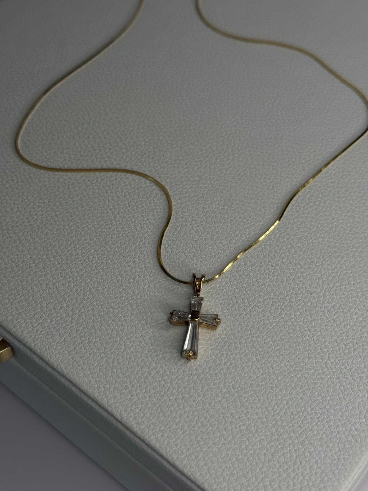 925 Sterling Silver Gold Plated White Topaz Cross Necklace
