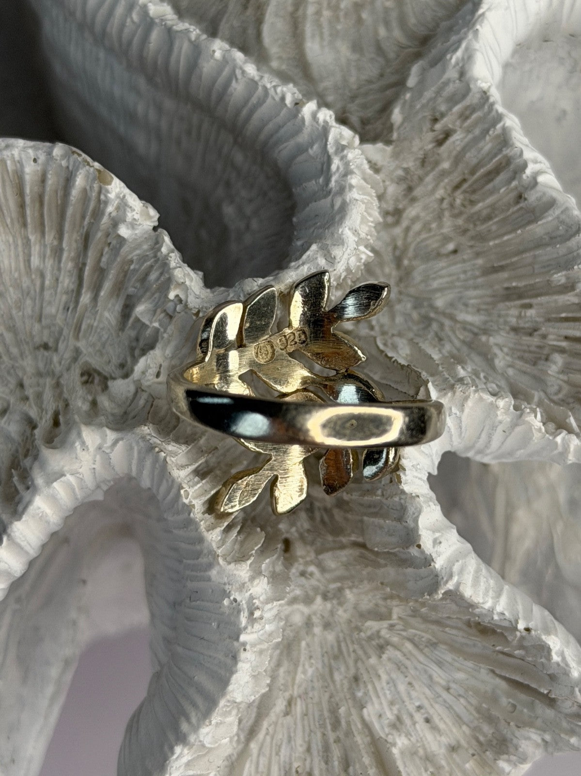 925 Sterling Silver Leaf Abalone Ring Size 8.5
