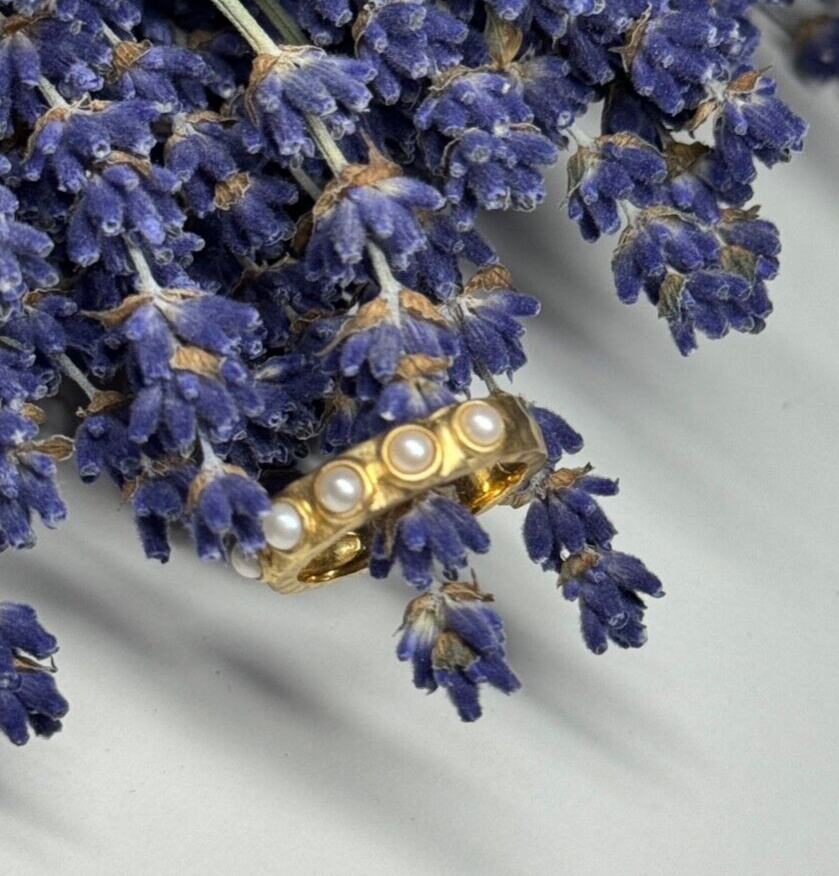 925 Sterling Silver Gold Plated Pearl Ring Size 6.5