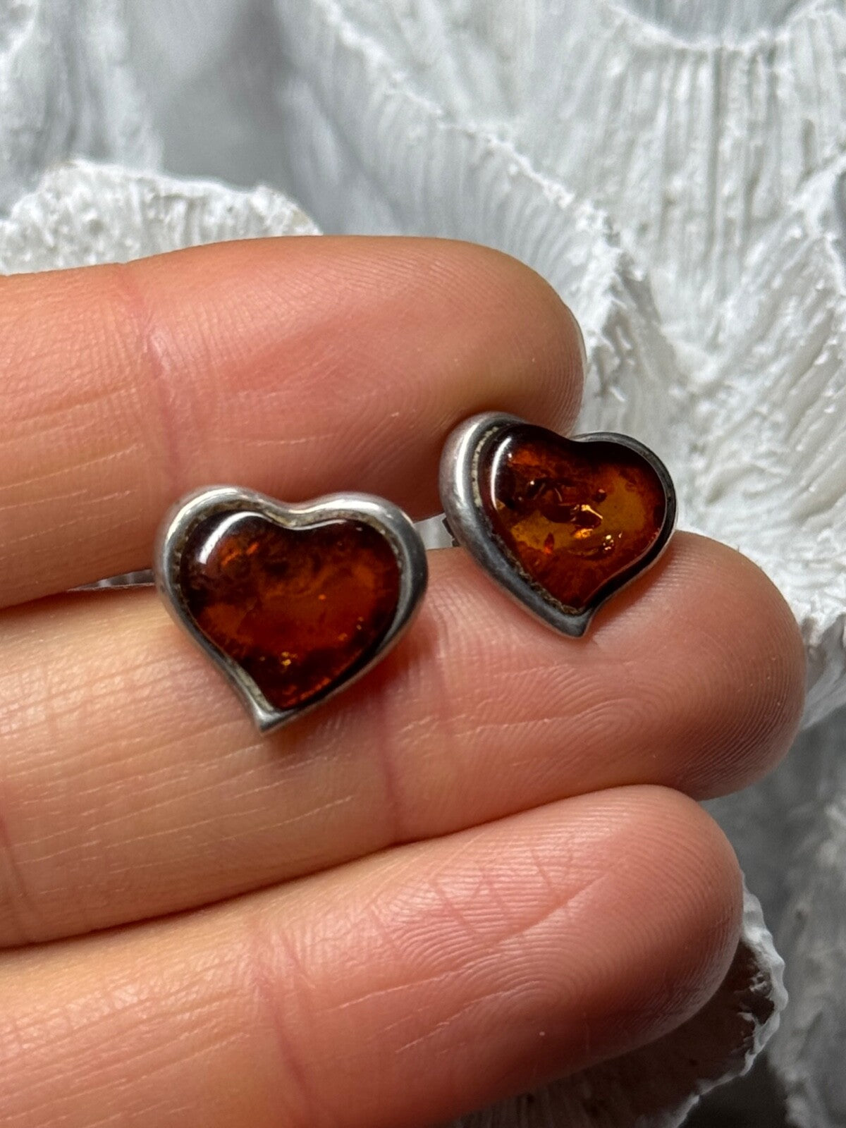 925 Sterling Silver Amber Heart Earrings Length 0.5 Inch