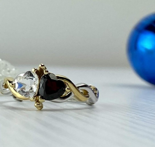 925 Sterling Silver Gold Plated Almandine & Spinel "Hearts" Ring Size 11.75