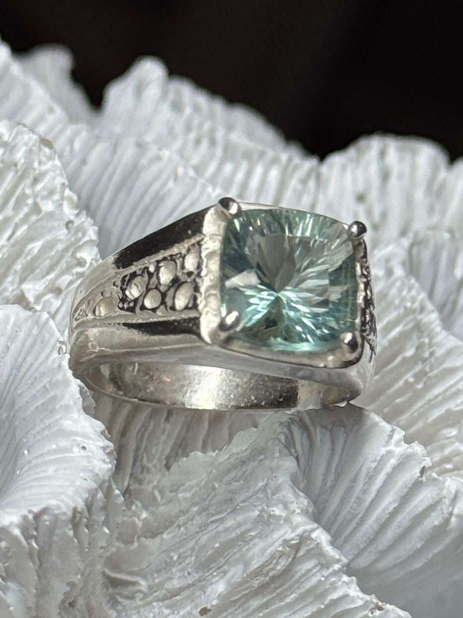 925 Sterling Silver Prasiolite Men'S Ring Size 9