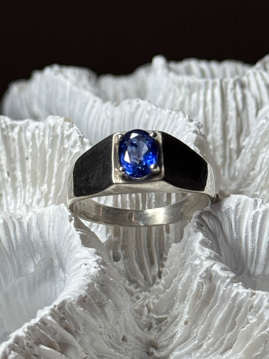 Men'S 925 Sterling Silver Sapphire Ring Size 8.5