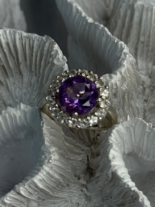 925 Sterling Silver Amethyst & Beryl Ring Size 5.5