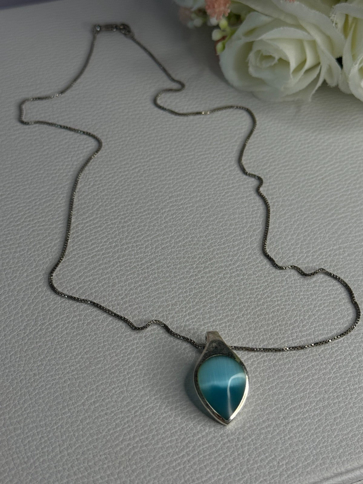 925 Sterling Silver Larimar Necklace Length 18 Inch