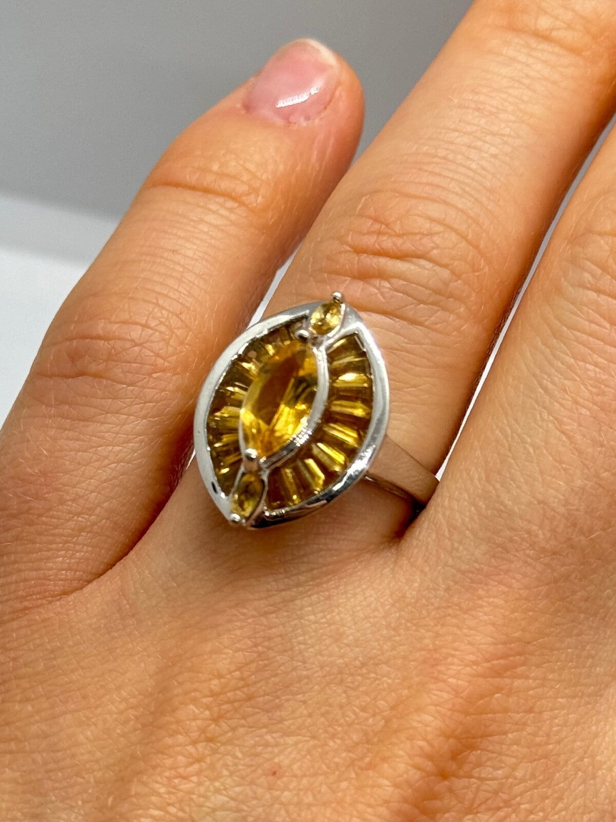 925 Sterling Silver Citrine Ring Size 6.5