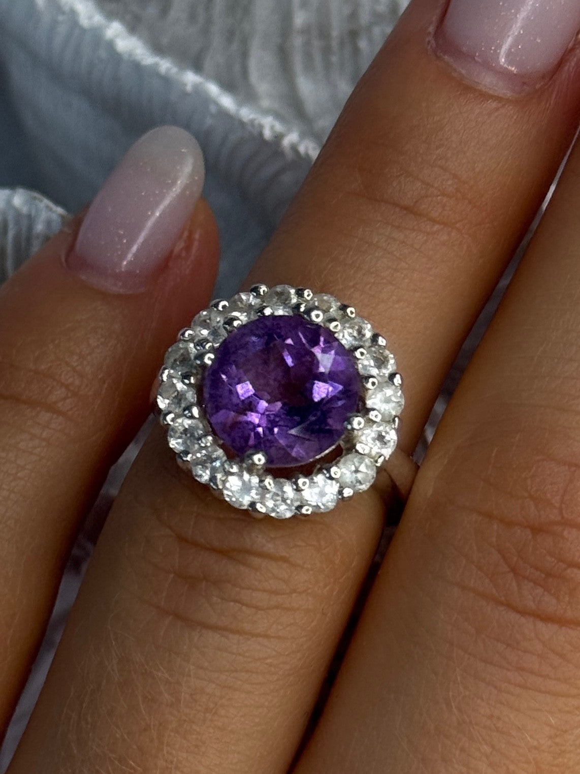 925 Sterling Silver Amethyst & Beryl Ring Size 5.5