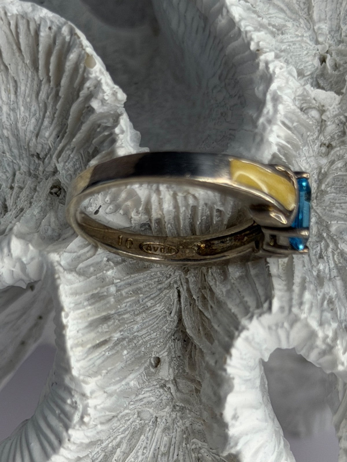 Avon 925 Sterling Silver Topaz & Enamel Ring Size 10