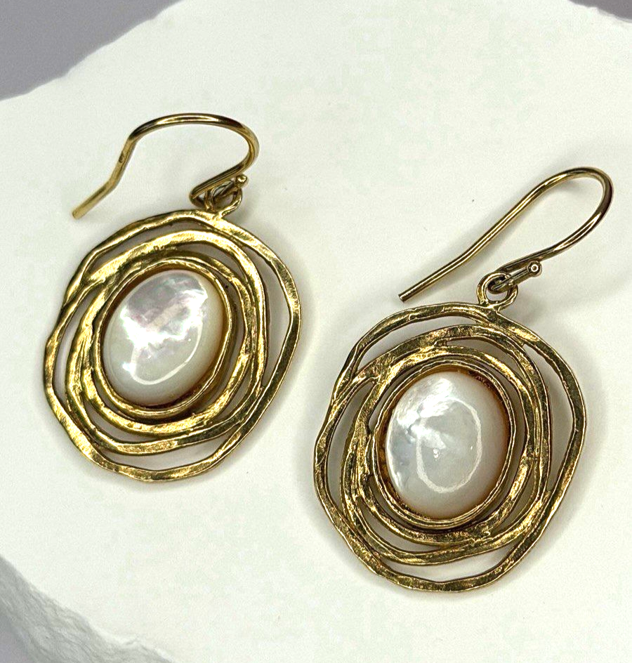 Israel 925 Sterling Silver Gold Plated Moonstone Earrings
