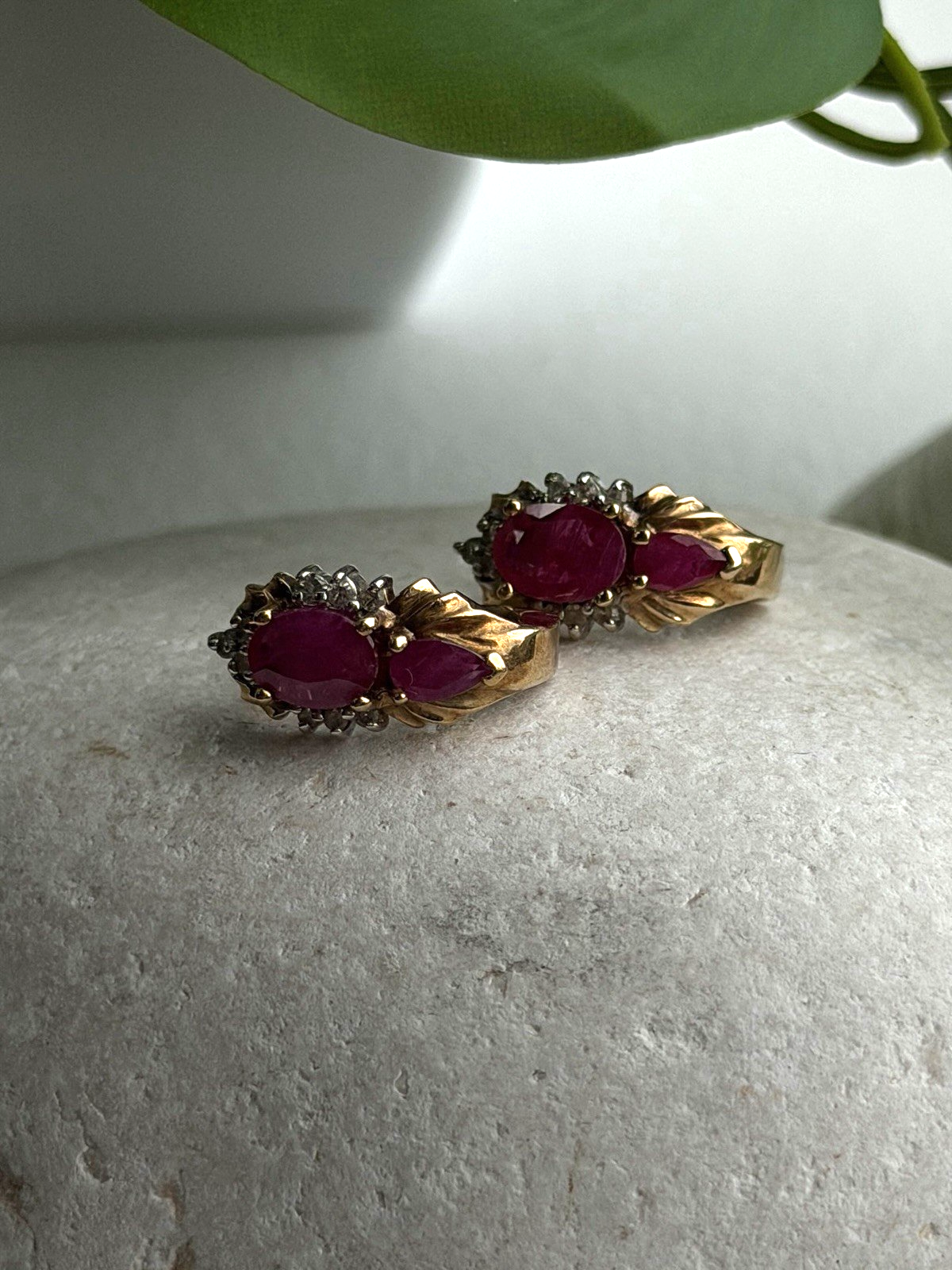 Elegant 10K Yellow Gold Ruby & Diamond Earrings