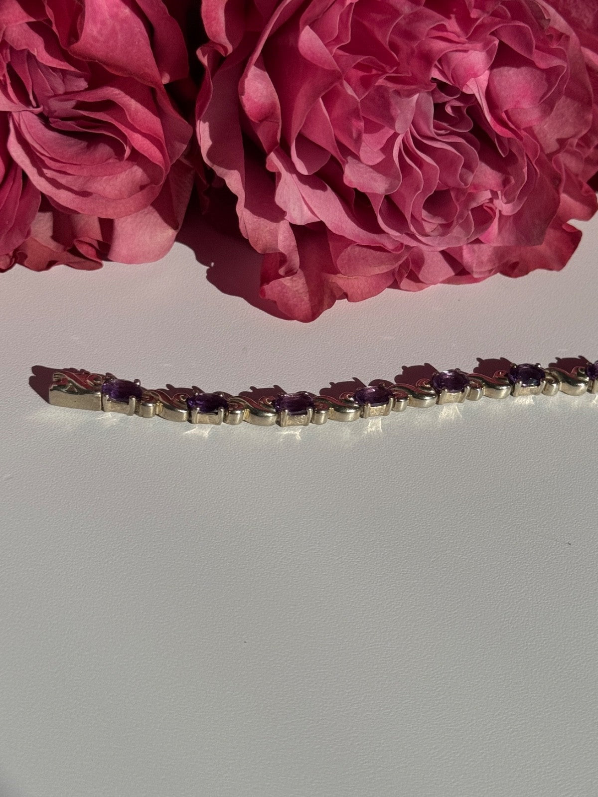 925 Sterling Silver Amethyst Bracelet 7.5 Inch