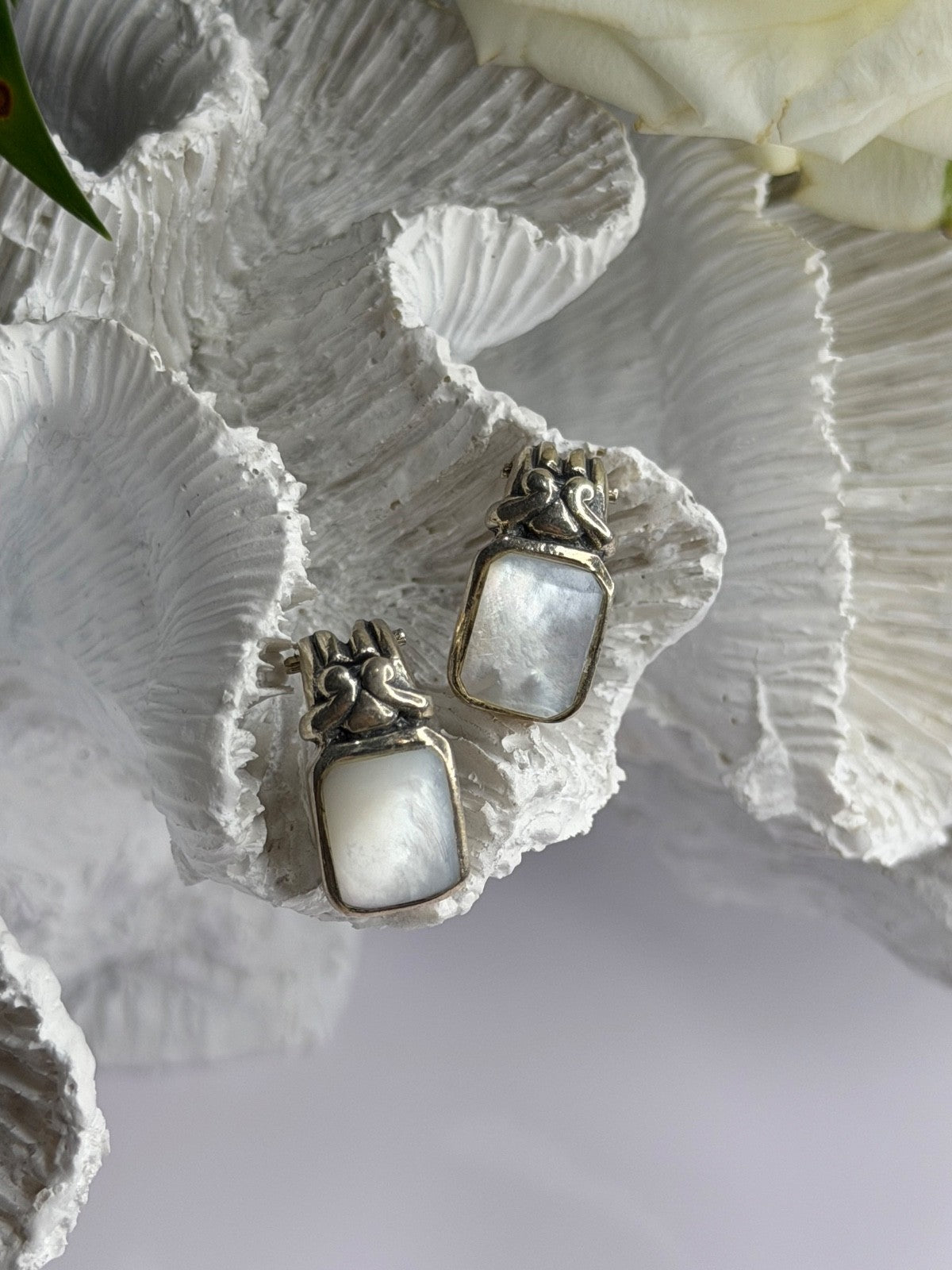 Vintage 925 Sterling Silver Abalone Earrings