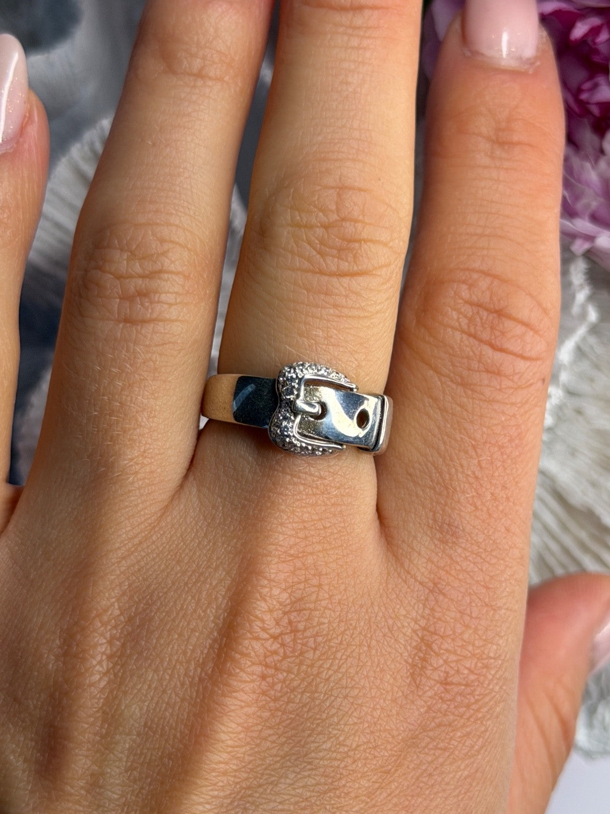 925 Sterling Silver Belt Cz Ring Size 8