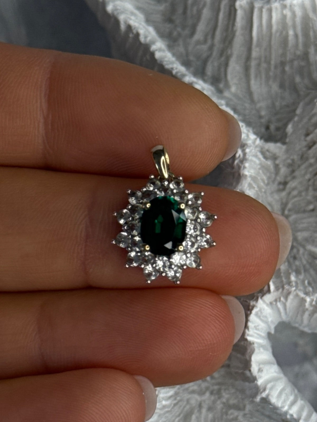 925 Sterling Silver Gold Plated Emerald & Beryl Pendant Length 0.80 Inch