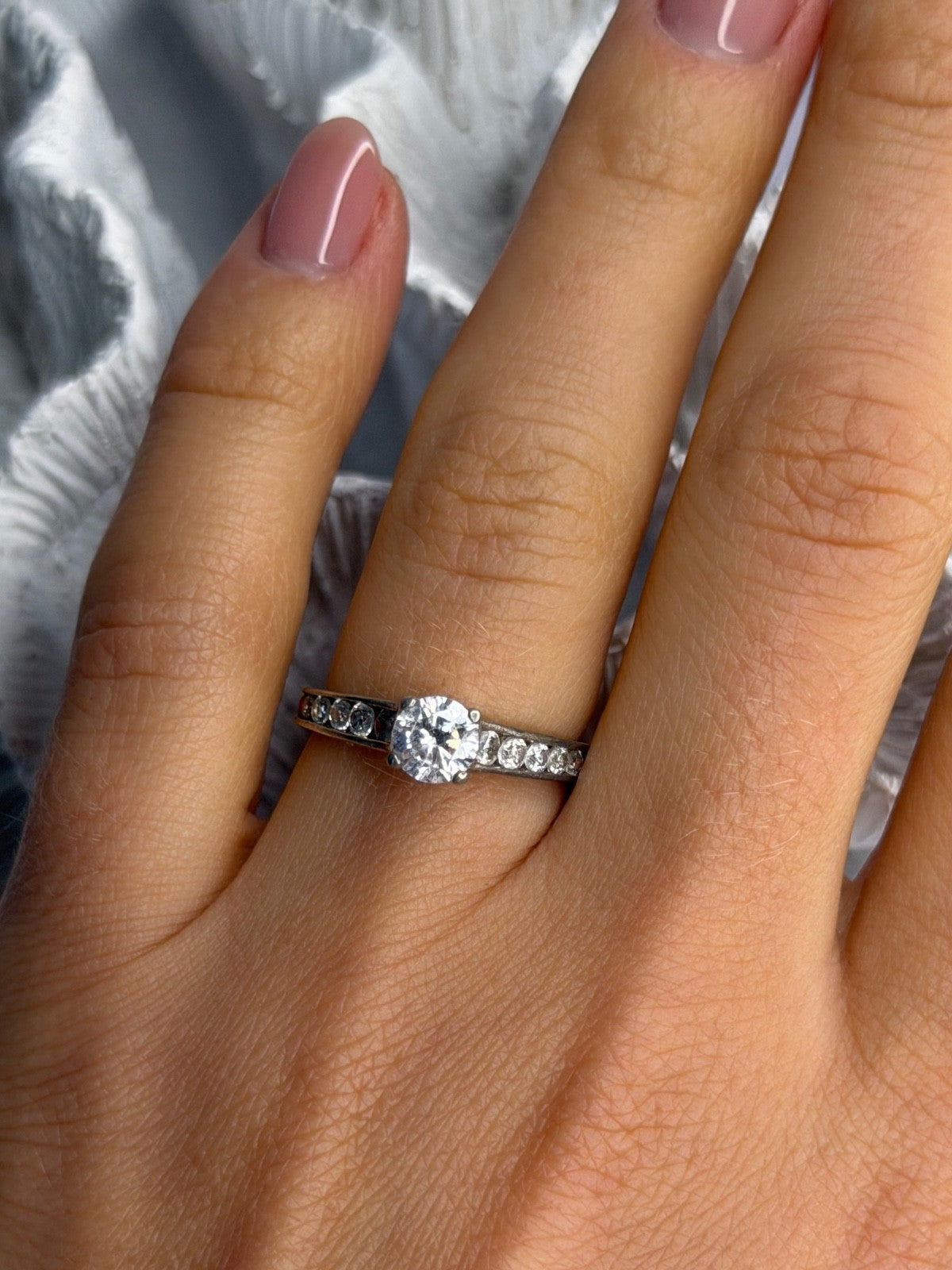 EC 925 Sterling Silver White Topaz Ring Size 7
