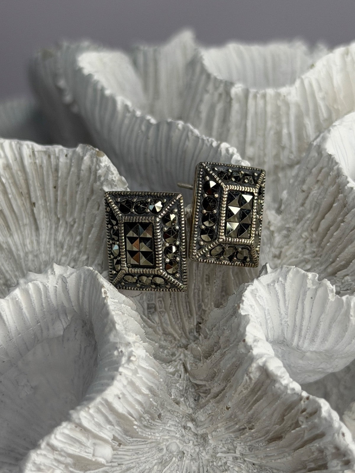 Vintage 925 Sterling Silver Marcasite Earrings