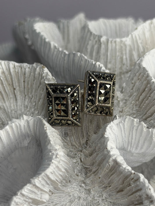 Vintage 925 Sterling Silver Marcasite Earrings