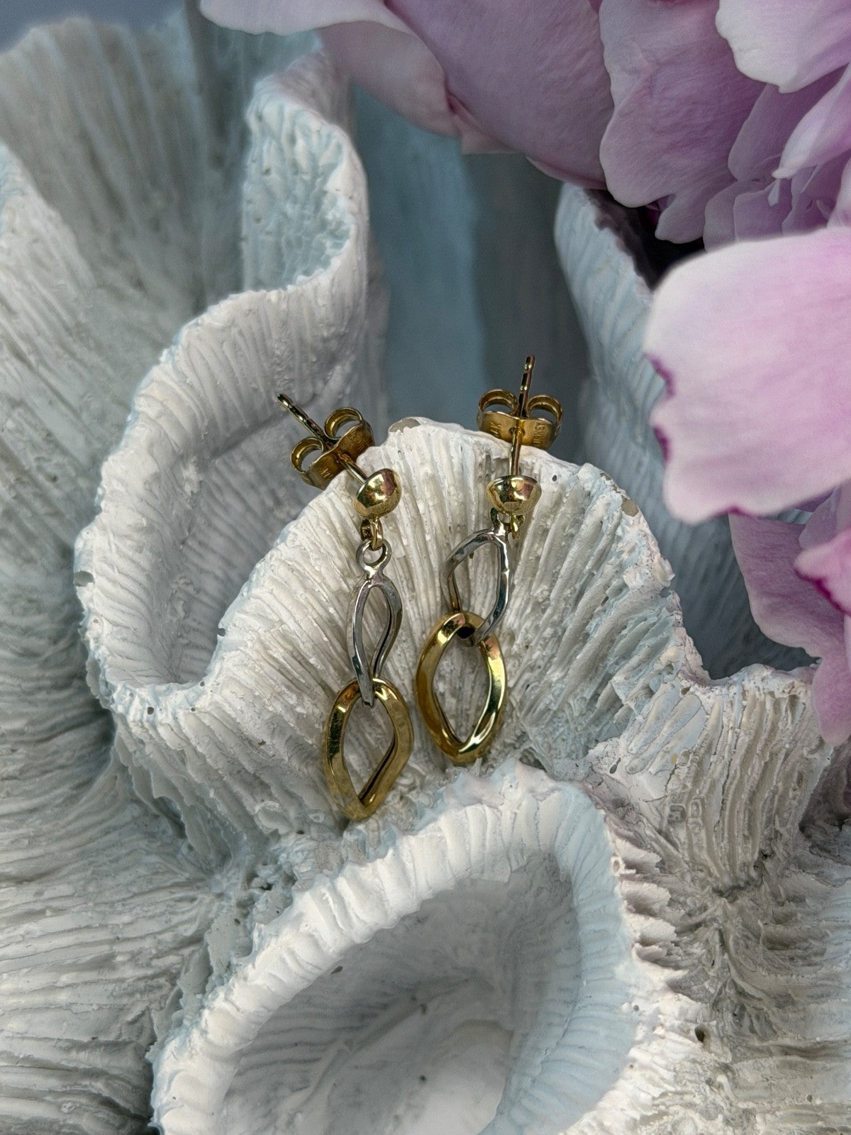 Aesthetic 14K Yellow & White Gold Earrings Length 1 Inch