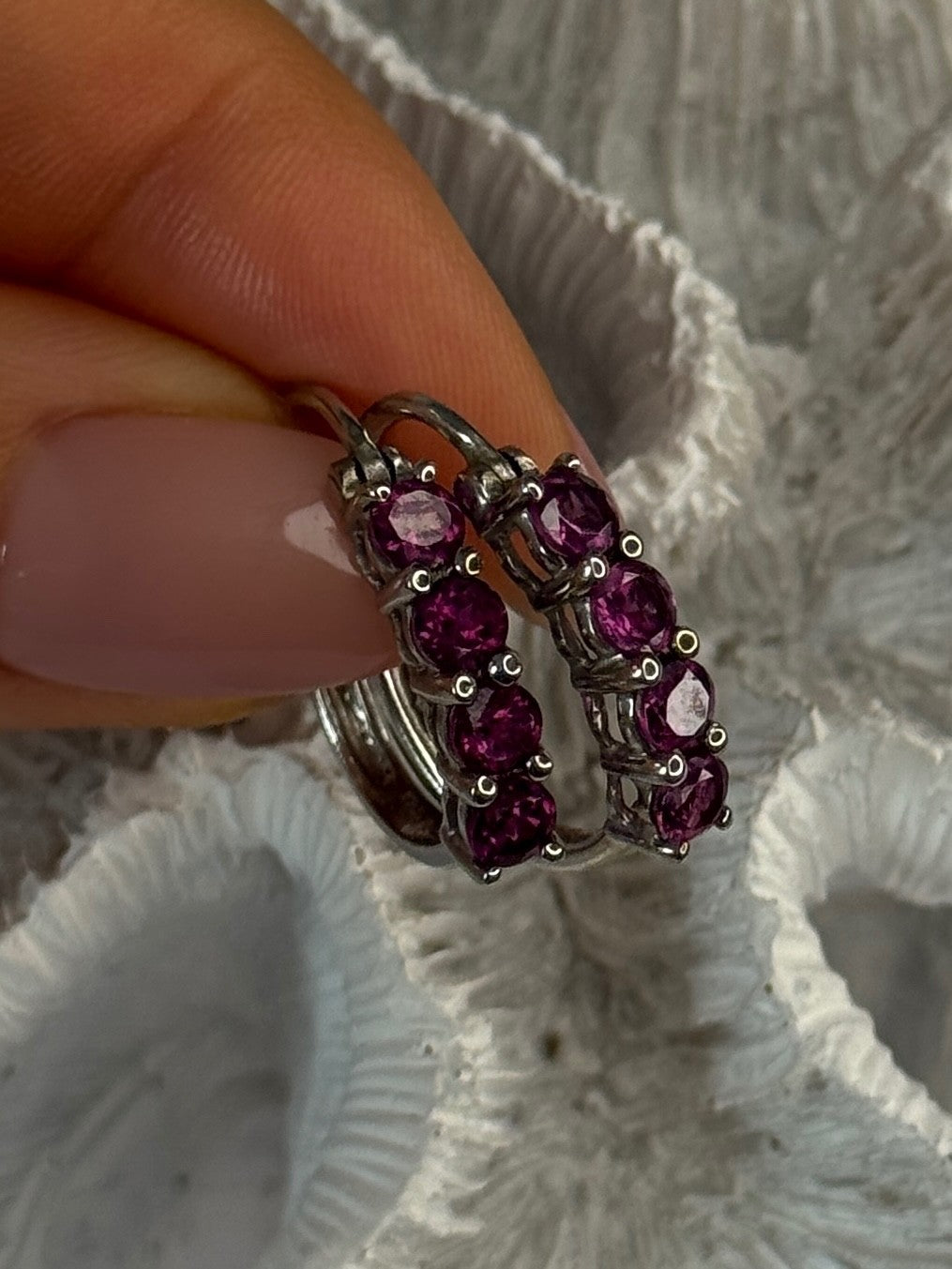 925 Sterling Silver Almandine Earrings Length 0.90 Inch