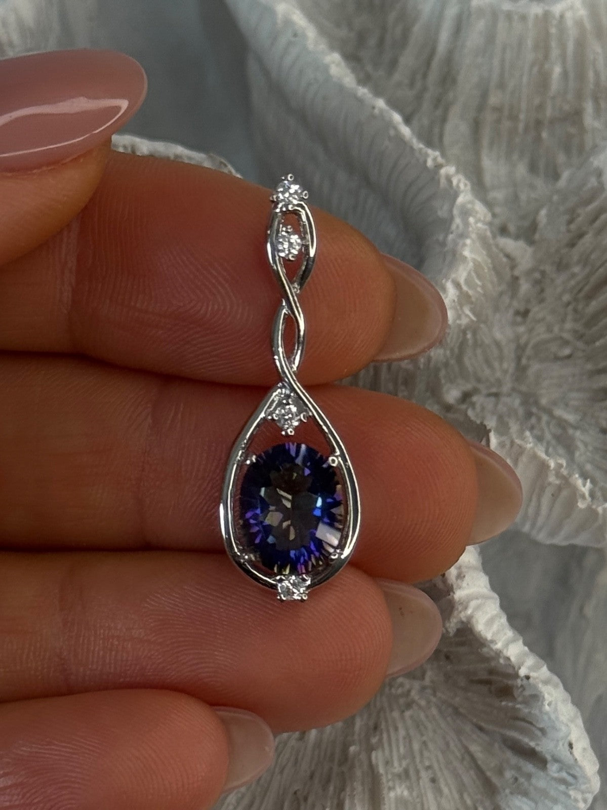 925 Sterling Silver Mystic Topaz & Beryl Pendant Length 1.40 Inch