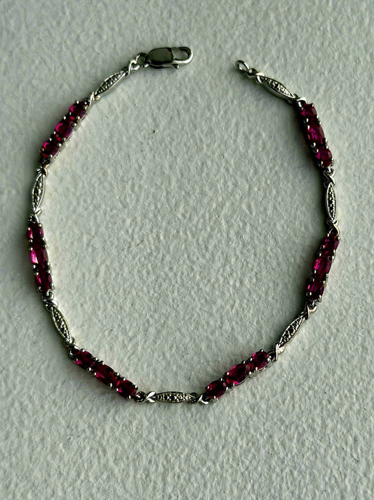 925 Sterling Silver Pink Sapphire Love Romantic Bracelet 7