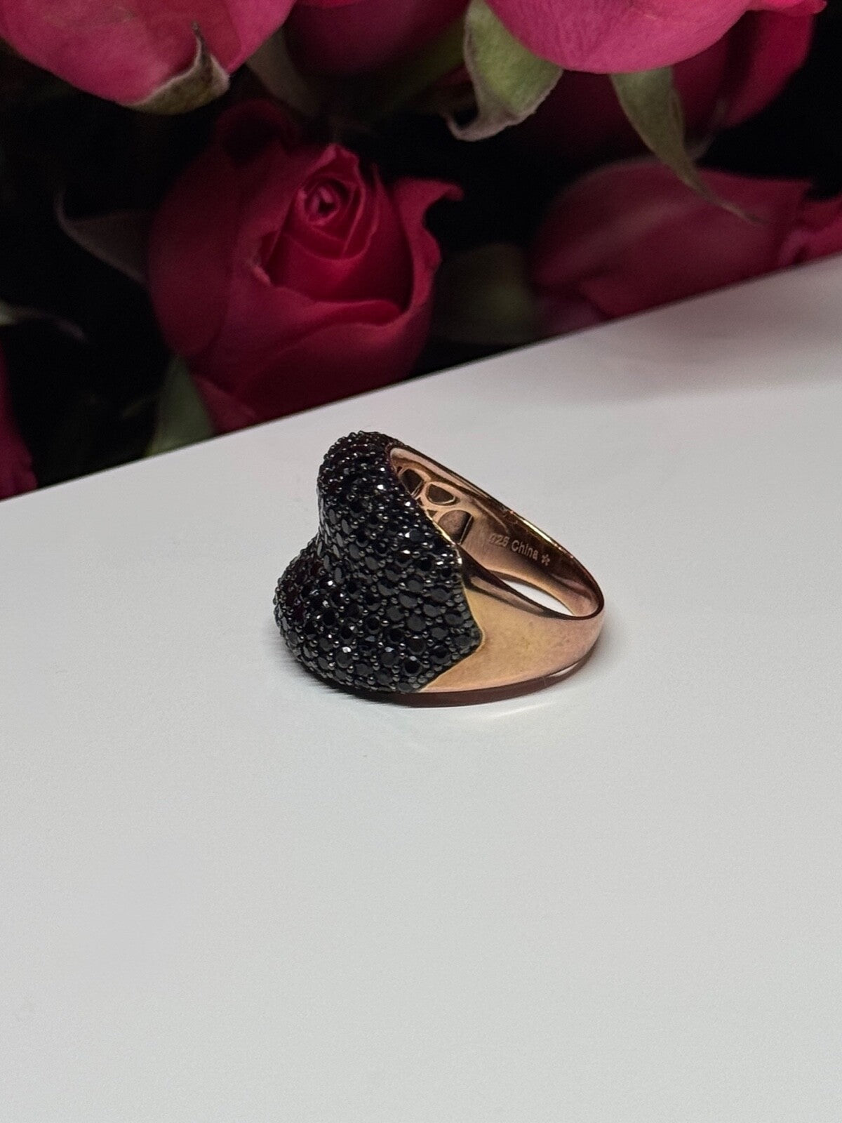 925 Sterling Silver Gold Plated Black Spinel Ring Size 8.5