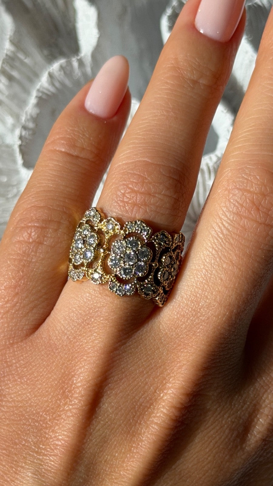 14K EFFY Yellow Gold Flowers Diamond 2.43 ct Ring Size 7.5