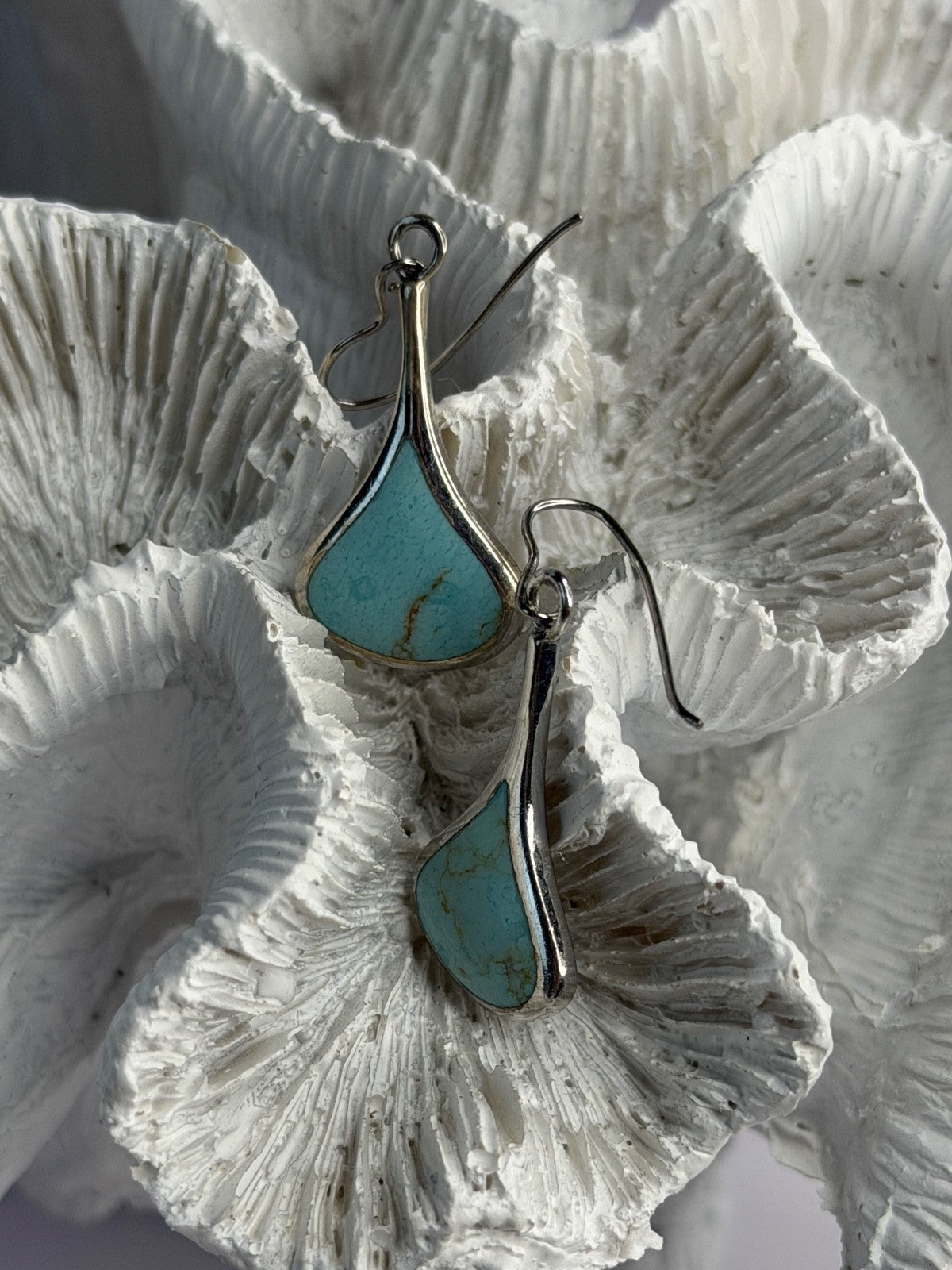 925 Sterling Silver Turquoise Earrings Length 1.40 Inch