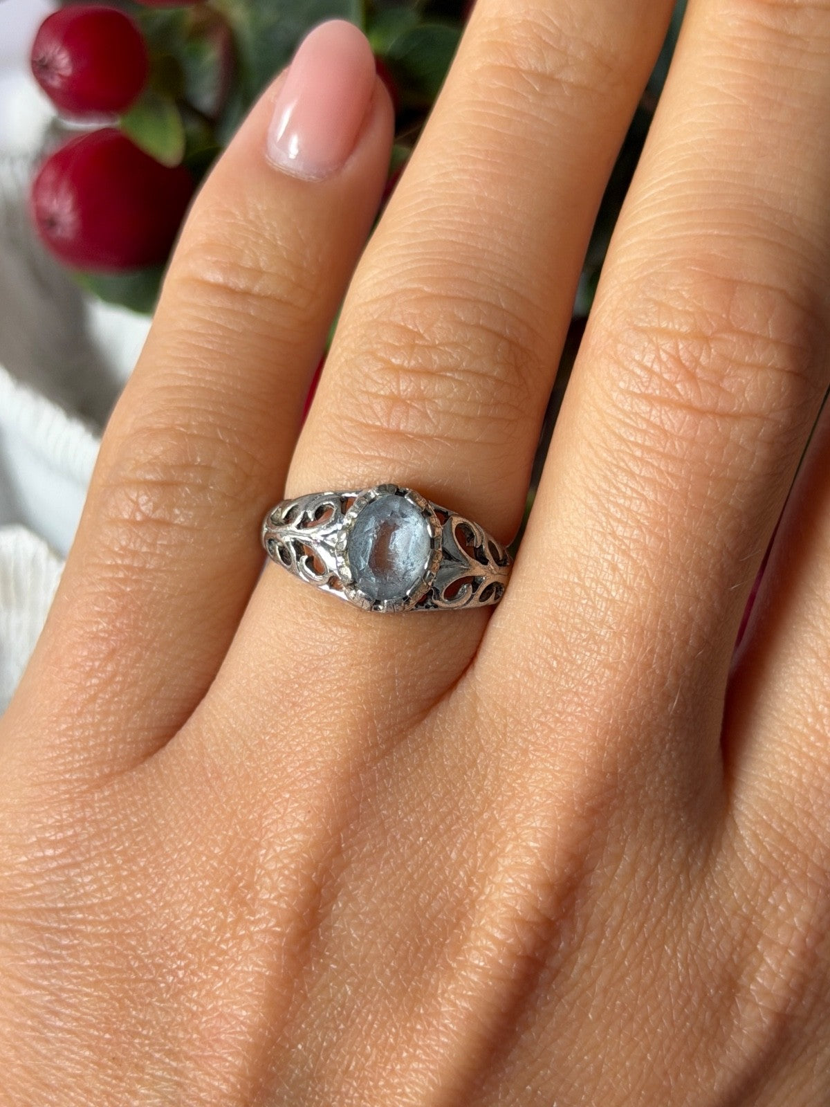 Seta Vintage 925 Sterling Silver Aquamarine Ring Size 6