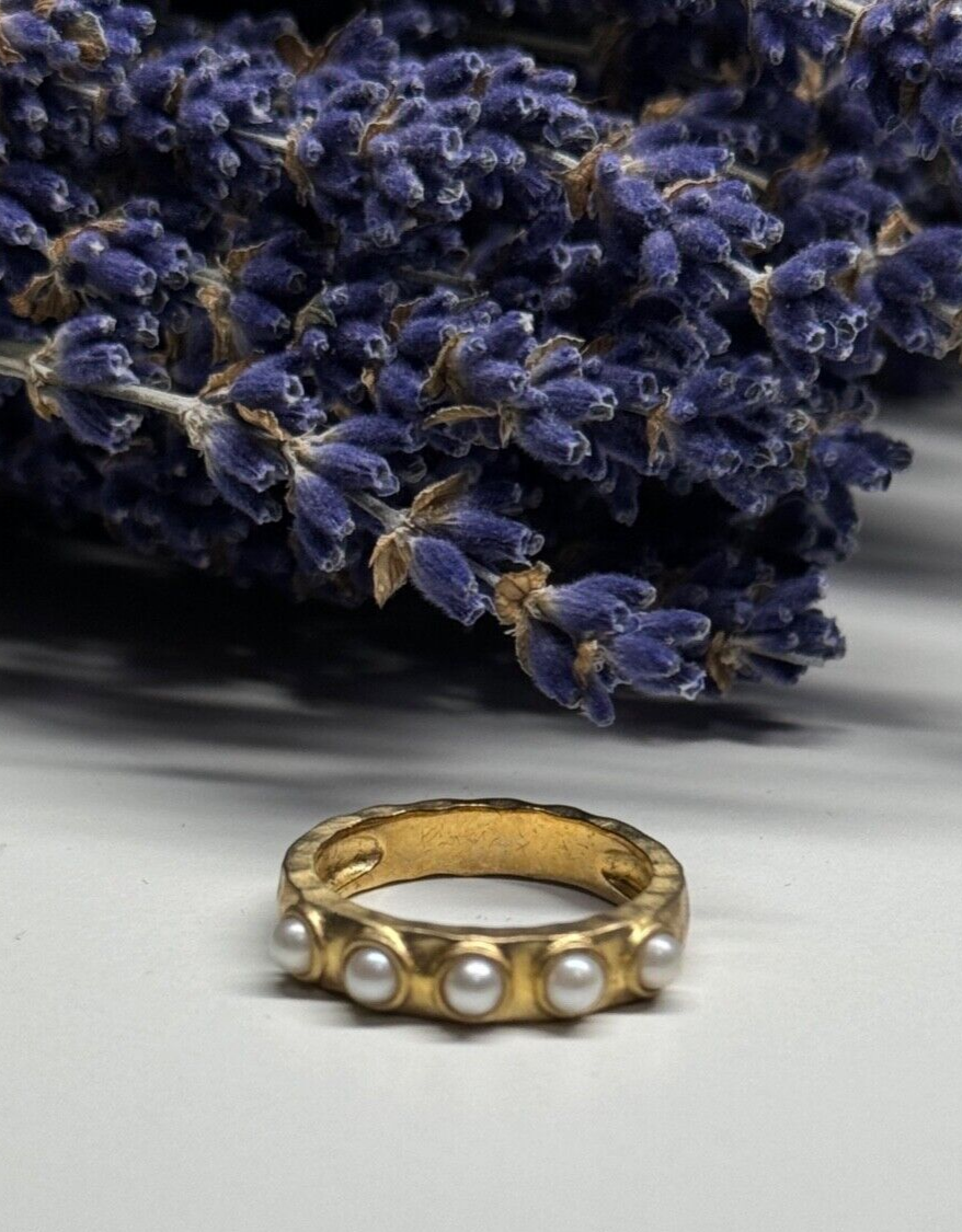 925 Sterling Silver Gold Plated Pearl Ring Size 6.5
