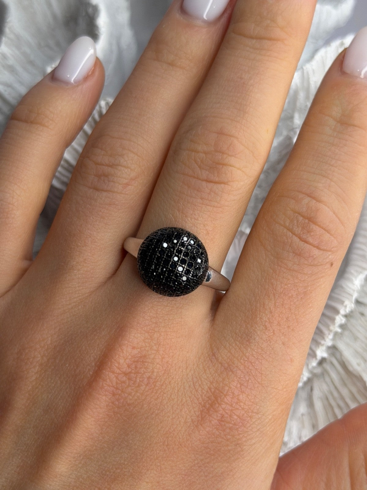 925 Sterling Silver Black Diamonds Ring Size 11