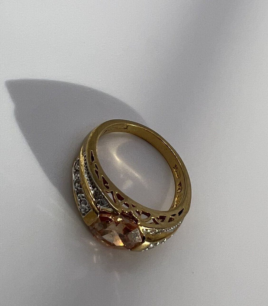 925 Sterling Silver Gold Plated Citrine & CZ Ring Size 6.5