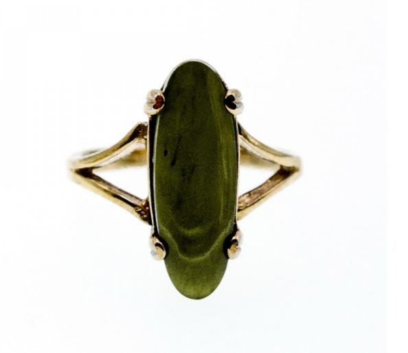 925 Sterling Silver Gold Plated Green Agate Ring Size 6.5
