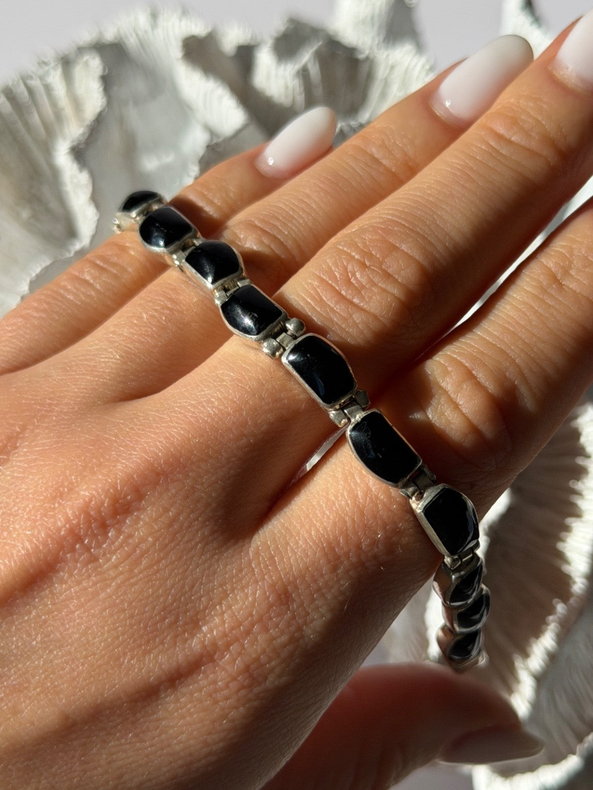 Vintage 950 Sterling Silver Black Onyx Bracelet