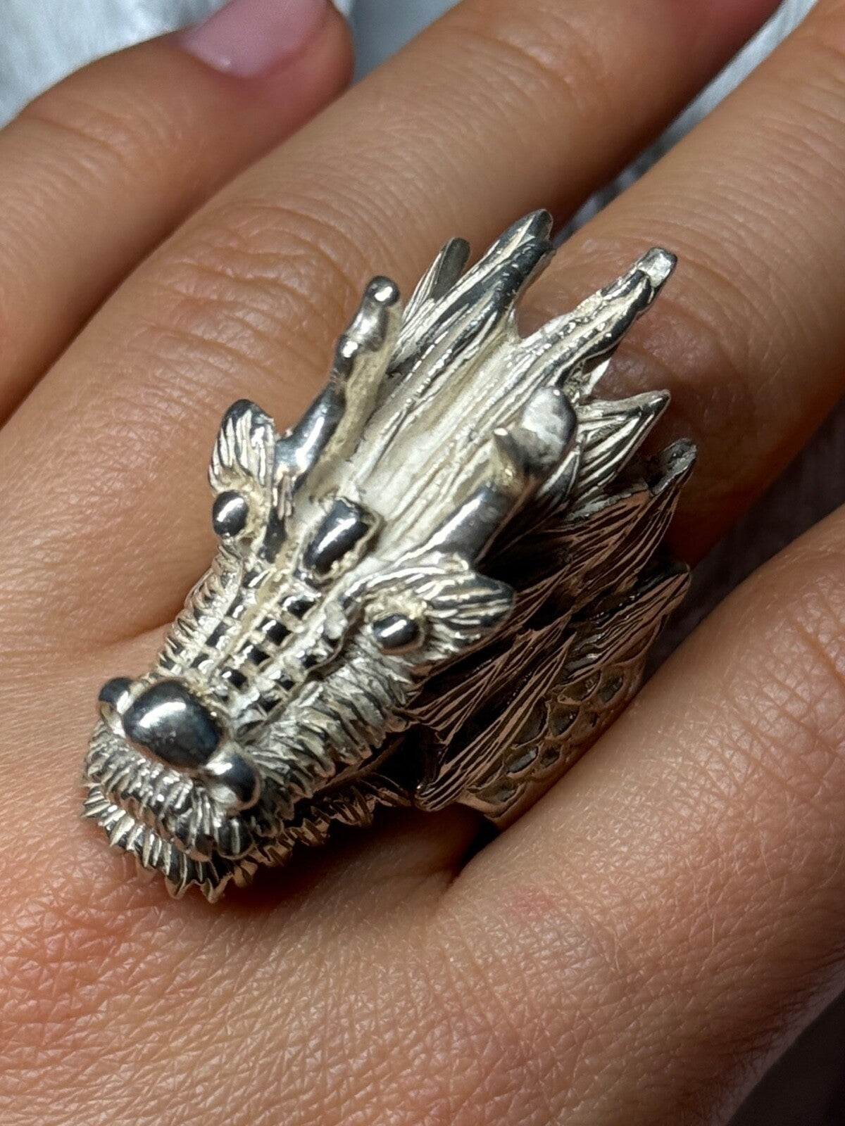 925 Sterling Silver Dragon Ring Size 11