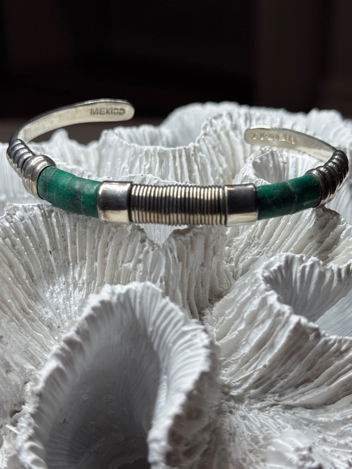 Vintage 925 Sterling Silver Malachite Bracelet