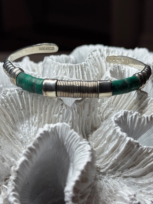 Vintage 925 Sterling Silver Malachite Bracelet